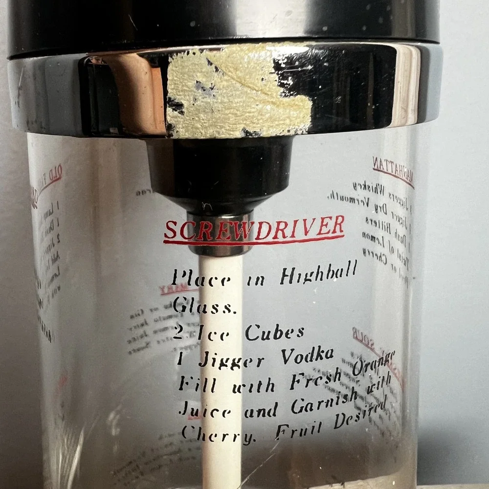 Vintage Mix'n Pour-O-Matic Electric Cocktail Shaker Glass Recipe Carafe Black